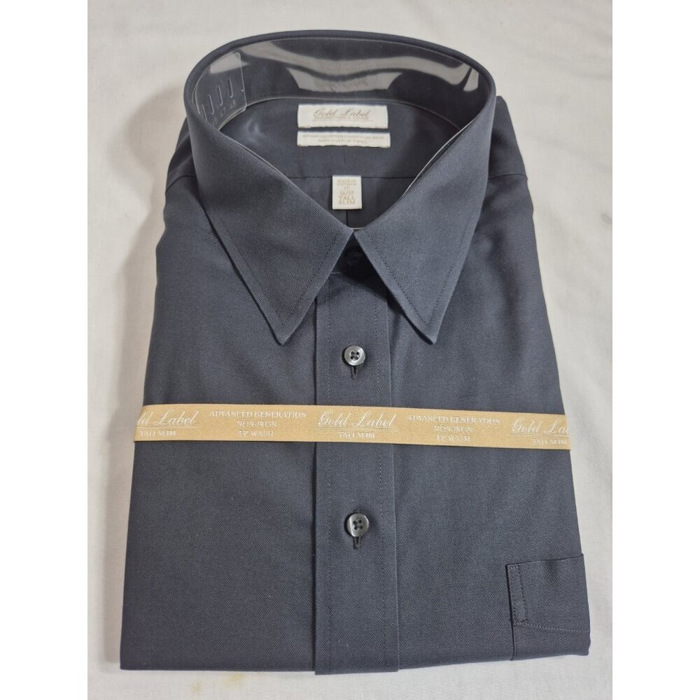 Roundtree & Yorke Mens Dress Shirt Gold Label Black Slim Fit Size 19 36-37 (01)